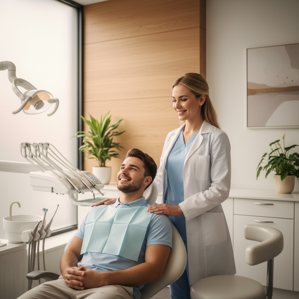 A friendly Echo Park Dental dentist reassuring a relaxed patient in the chair