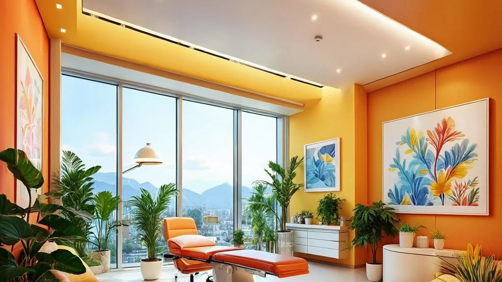 Trendy bright modern med-spa interior with soft lighting