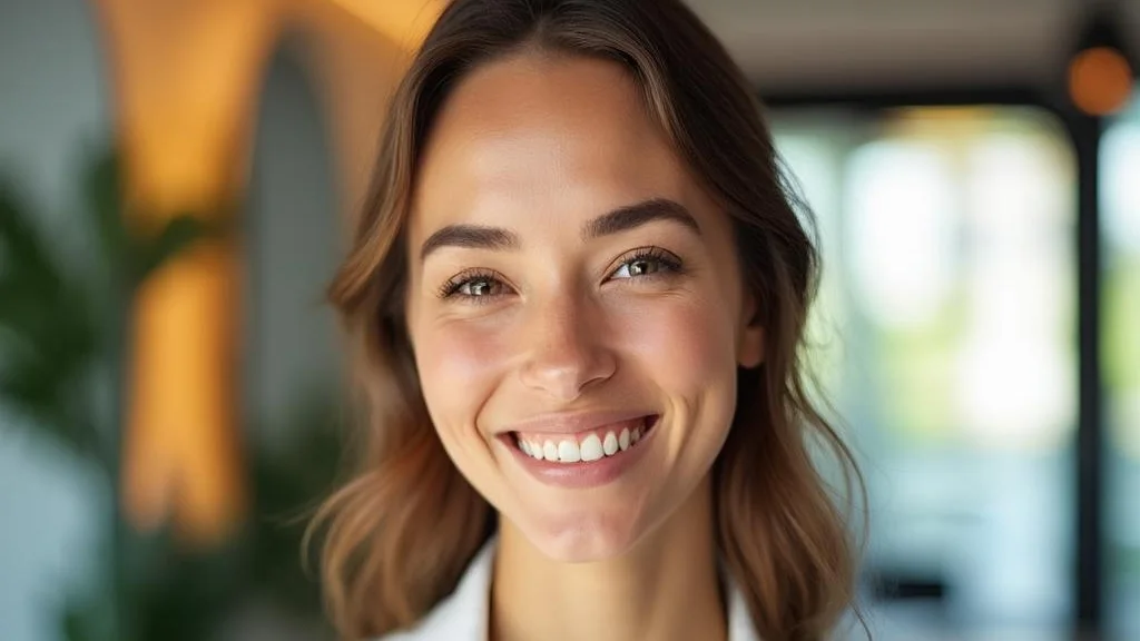 Happy young person glowing after a wellness treatment at a trendy med-spa