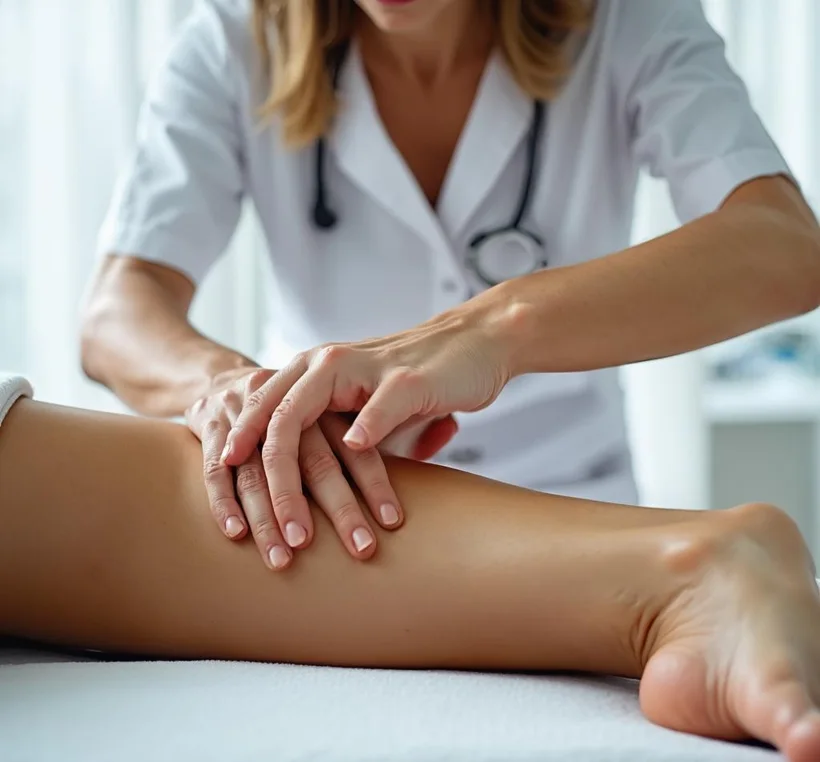 Therapist's hands performing a physiotherapy massage