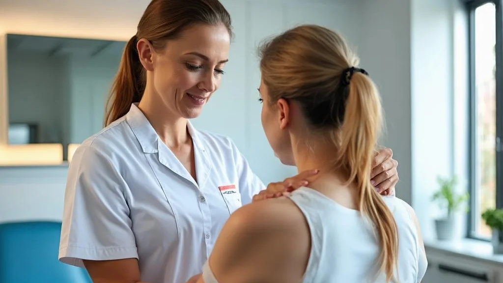 Physiotherapist treating a patient in a bright modern clinic