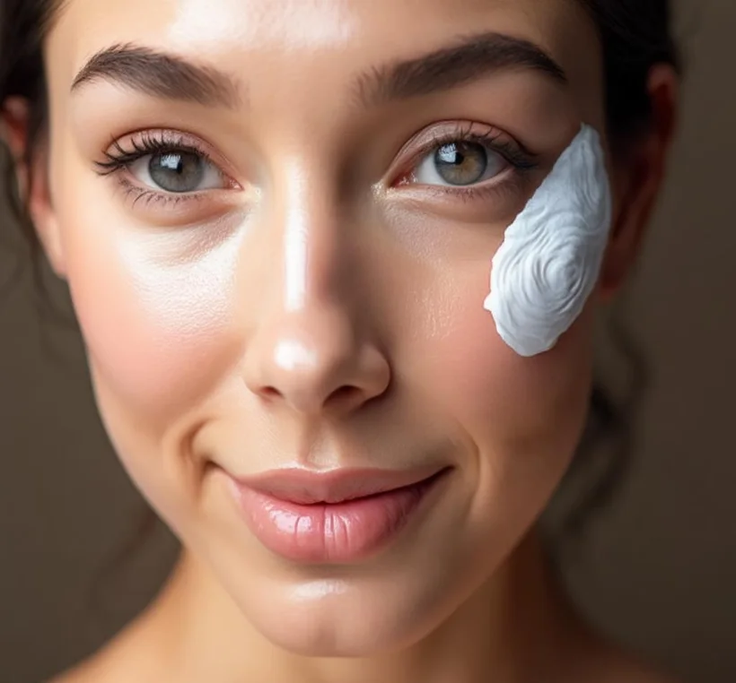 Close-up of glowing, healthy complexion and premium skincare